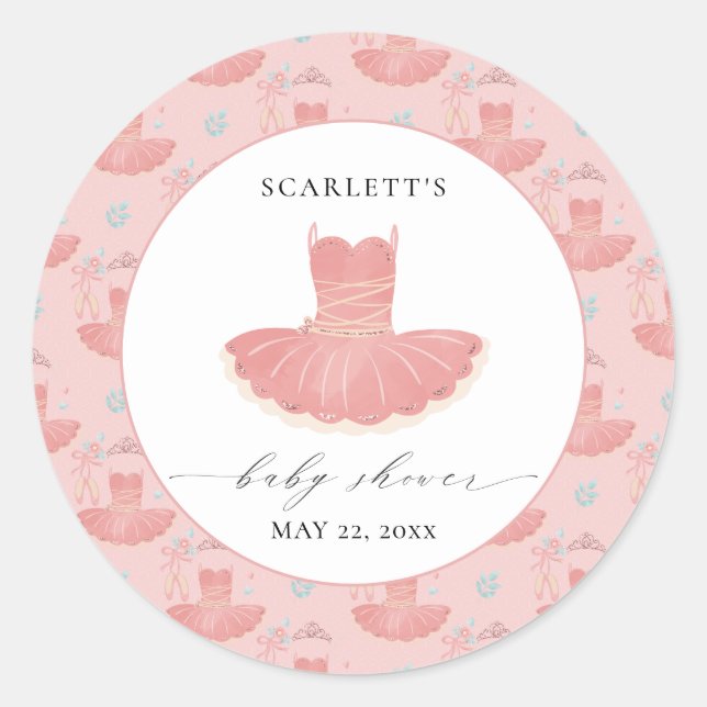 Sticker Rond Petite fille rose Ballerina Tutu Baby shower bébé  (Devant)
