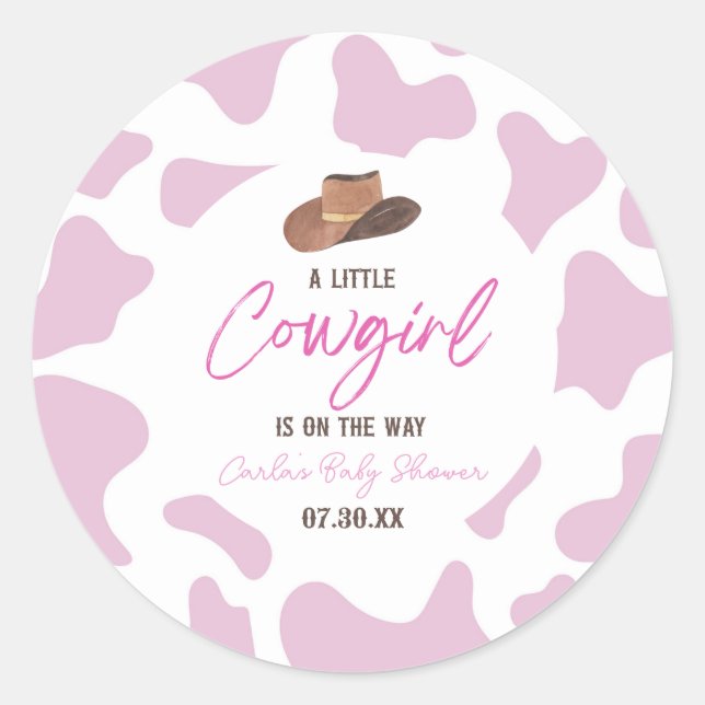 Sticker Rond Petite fille vaches Rodéo Rodéo Baby shower occide (Devant)