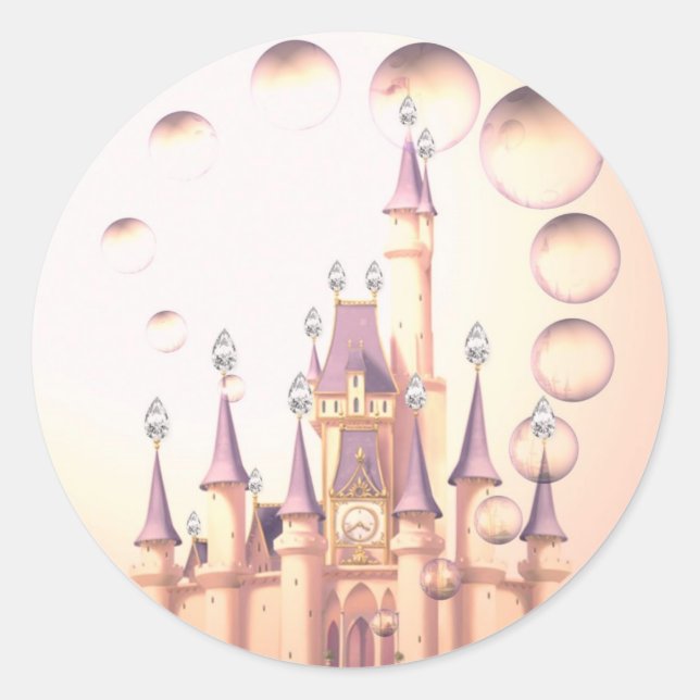 Sticker Rond Petite fille's Princess Castle Invitations d'anniv (Devant)