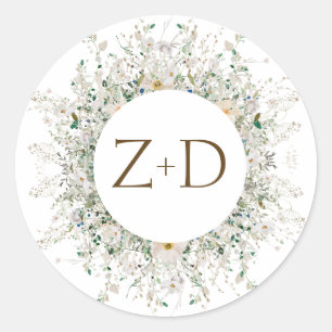 Sticker Rond Petite Fleur sauvage Mariage Monogramme