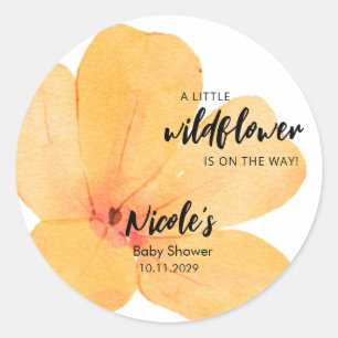 Sticker Rond Petite Fleur Sauvage Orange Fête Prénatale