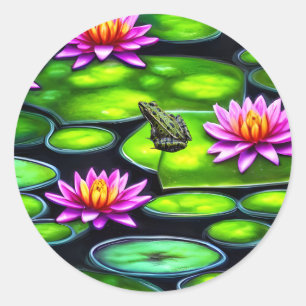 Sticker Rond Petite grenouille sur Lily Pad