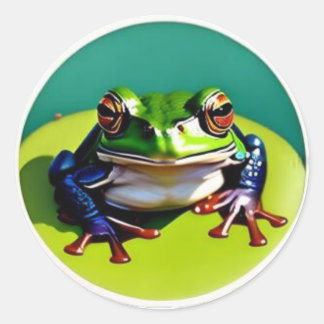 Sticker Rond Petite grenouille verte sur un tapis de Lilly