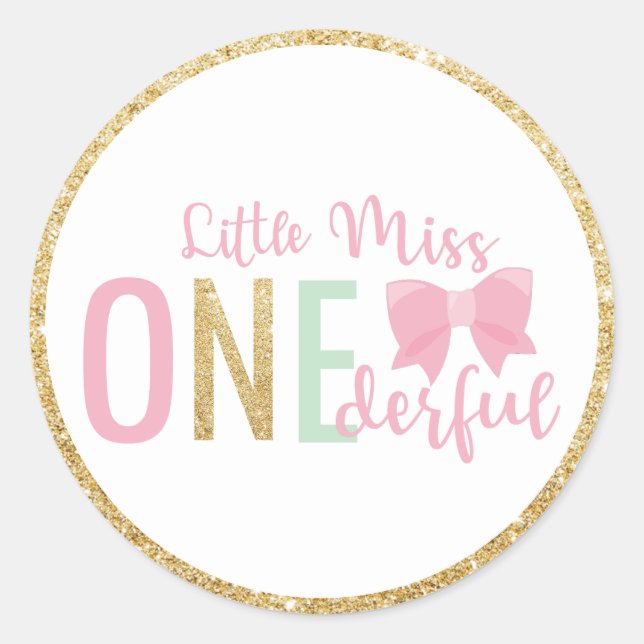 Sticker Rond Petite Mademoiselle ONEderful Faveur 1er Anniversa (Devant)