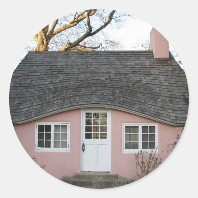 Sticker Rond Petite maison rose (Devant)