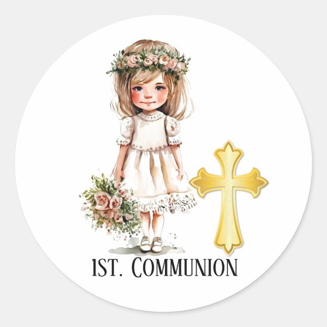 Sticker Rond Petite mignonne fille 1ère communion (Devant)