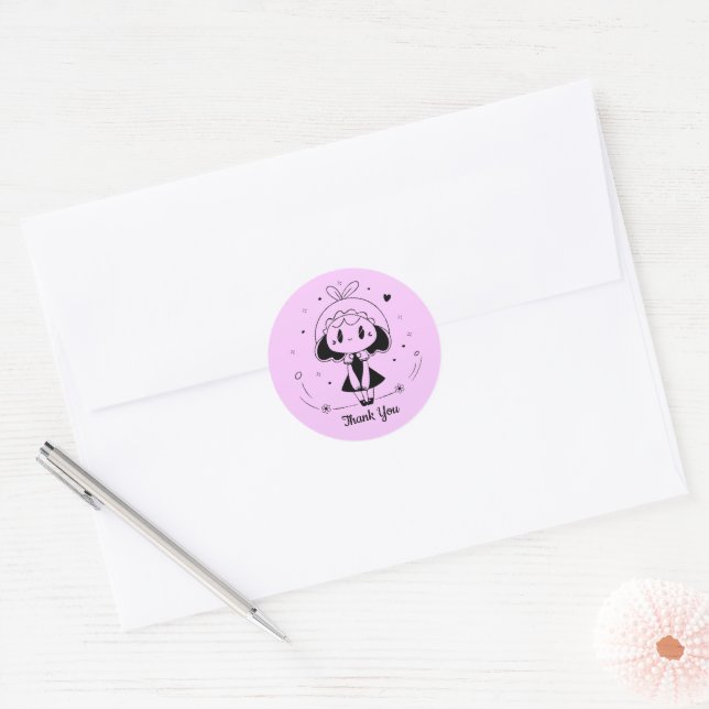 Sticker Rond Petite mignonne fille Anime (Enveloppe)