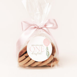 Sticker Rond Petite Miss Onederful Balloon rose Anniversaire