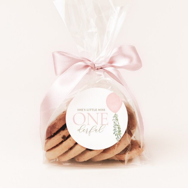 Sticker Rond Petite Miss Onederful Balloon rose Anniversaire (Créateur téléchargé)