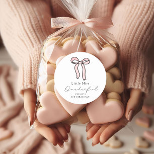 Sticker Rond Petite Miss Onederful Pink Doodle Bow