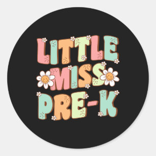 Sticker Rond Petite Miss Pré-K Filles Retour À L'École Rétro Da