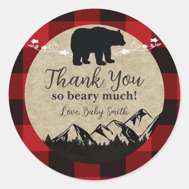 Sticker Rond Petite ours Flannelle Lumberjack Merci (Devant)