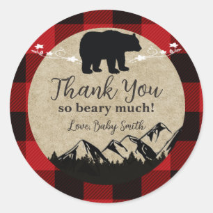 Sticker Rond Petite ours Flannelle Lumberjack Merci