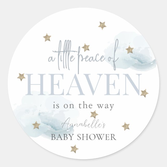 Sticker Rond Petite Paix du Ciel Baby shower de garçon bleu (Devant)