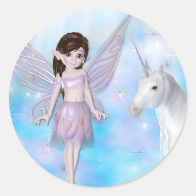 Sticker Rond Petite poitrine avec design Unicorne (Devant)