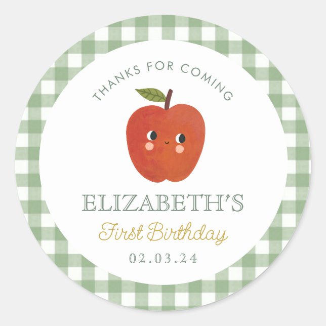 Sticker Rond Petite pomme sucrée premier anniversaire (Devant)