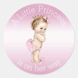 Sticker Rond Petite princesse rose baby shower