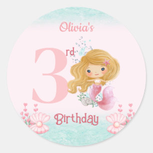 Sticker Rond Petite sirène blonde rose fille anniversaire