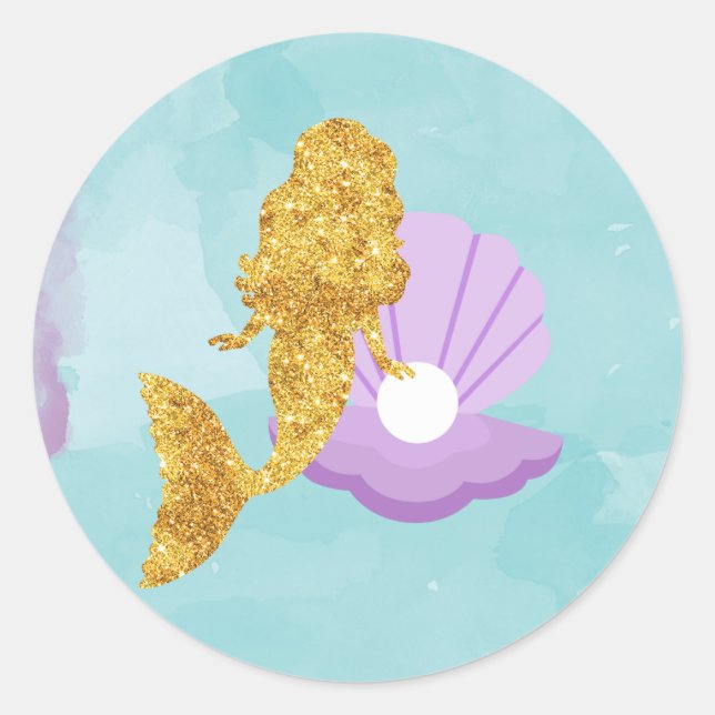 Sticker Rond Petite Sirène Sous La Fête De La Mer Favoriser Les (Devant)