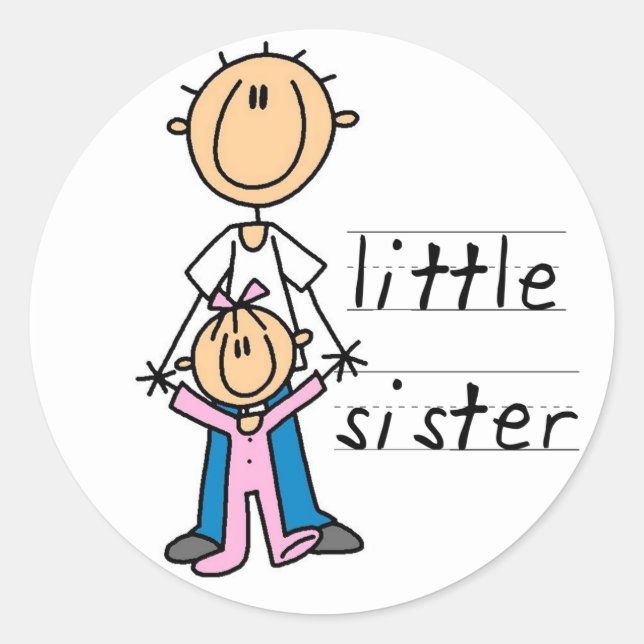 Sticker Rond Petite Soeur avec T-shirts et cadeaux Big Brother (Devant)