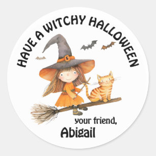 Sticker Rond Petite Sorcière Halloween Sorcière