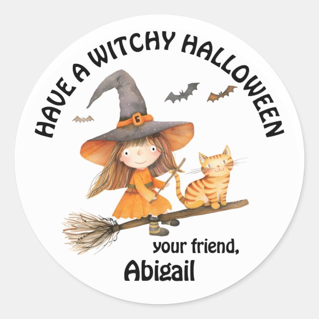 Sticker Rond Petite Sorcière Halloween Sorcière (Devant)