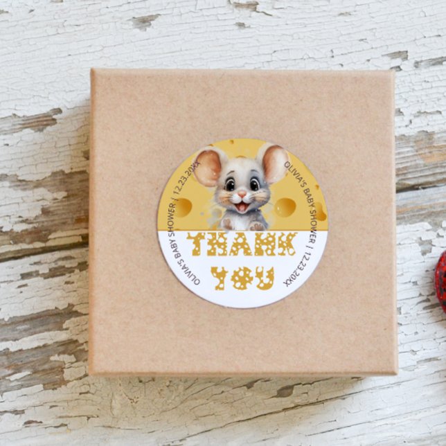 Sticker Rond Petite souris dans le Baby shower au fromage (Créateur téléchargé)