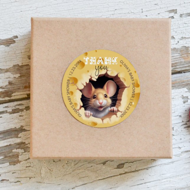 Sticker Rond Petite souris dans le Baby shower au fromage (Créateur téléchargé)