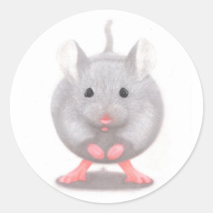 Sticker Rond Petite souris grise mignonne