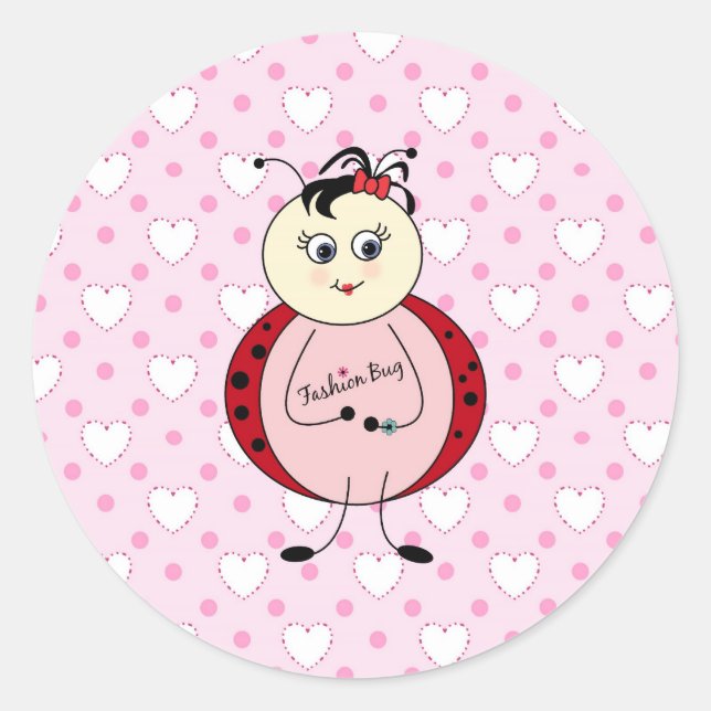 Sticker Rond Petite Tatigue rose Fashionista aux Coeurs (Devant)