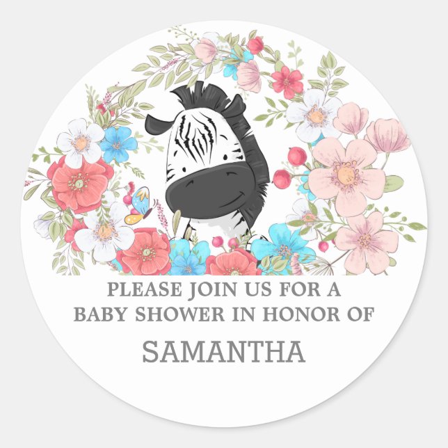 Sticker Rond Petite zèbre safari jungle animaux aquarelle fun (Devant)