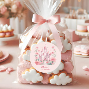 Sticker Rond Petites filles 1er anniversaire Pink Castle Prince