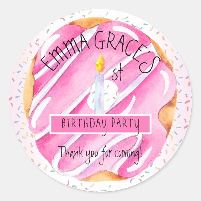 Sticker Rond Petites filles beignets | Cupcakes 1ère fête d'ann (Devant)