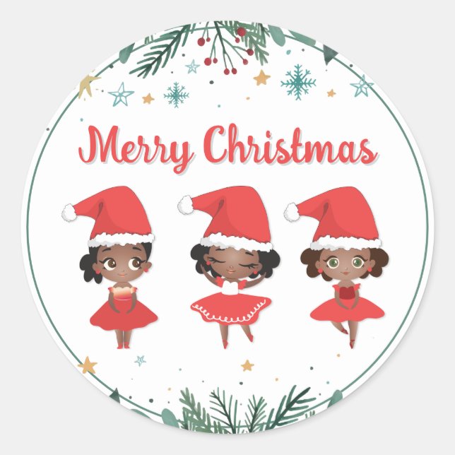Sticker Rond Petites filles Noël Père Noël Ballerinas (Devant)
