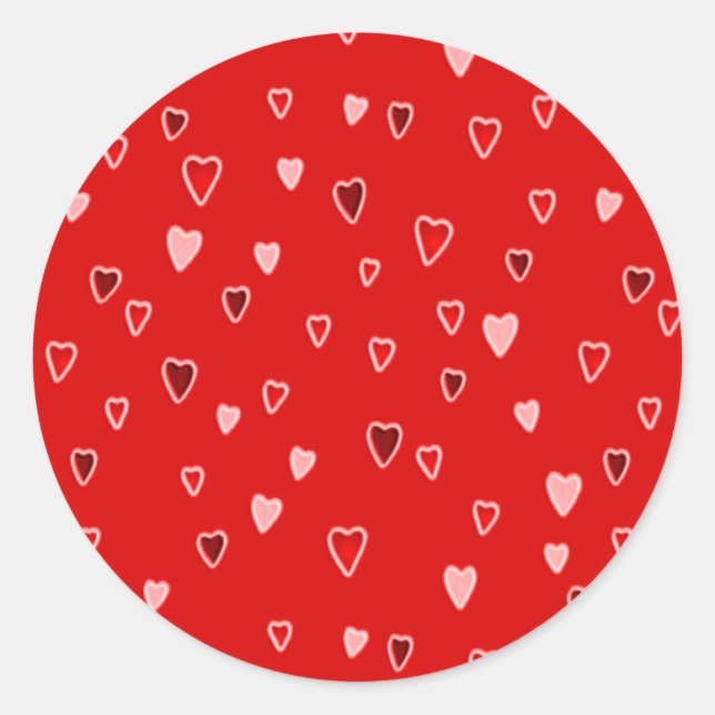 Sticker Rond Petits cœurs sur rouge (Devant)