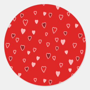 Sticker Rond Petits cœurs sur rouge