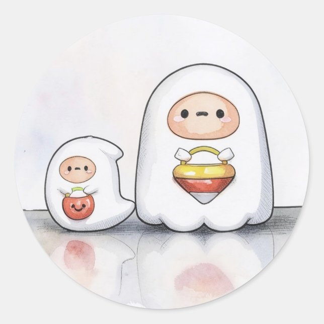 Sticker Rond Petits et petits fantômes Halloween  (Devant)