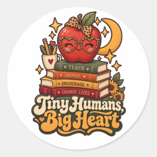 Sticker Rond Petits Humains Grand Cœur Café pour Enseignants Ré