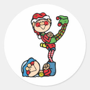 Sticker Rond petits lutins de Noël amusants