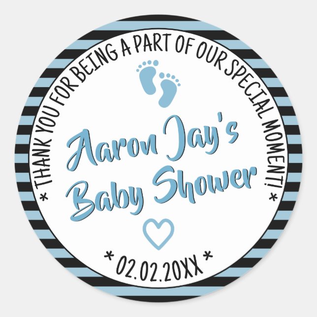 Sticker Rond Petits pieds Motif rayé Baby shower garçon Faveur (Devant)