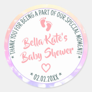 Sticker Rond Petits Pieds Pink Ombre Baby shower Favorisé