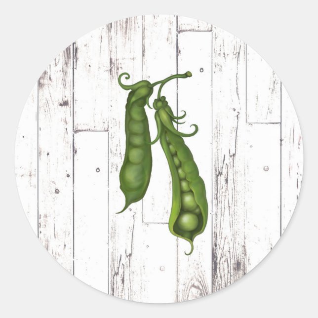 Sticker Rond Petits pois Cosse de pois Blanche Bois Rustique Ba (Devant)