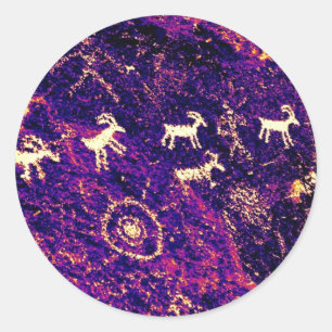 STICKER ROND PETROGLYPHS NEVADA DÉSERT AMÉRICAIN SUD-OUEST