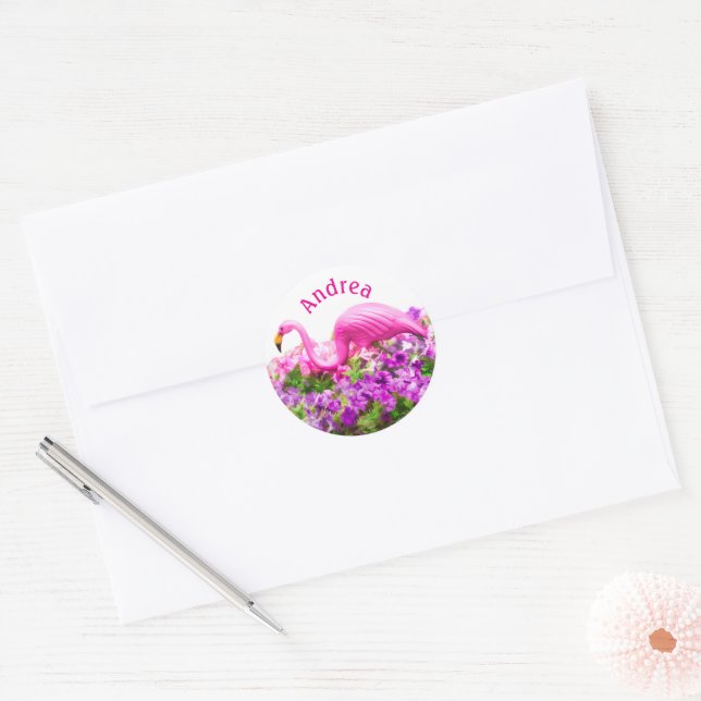 Sticker Rond Pétunia d'art de flamant rose Ajouter un texte per (Enveloppe)