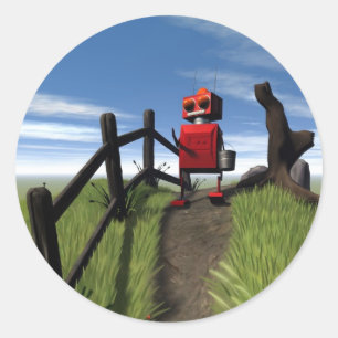 Sticker Rond Peu d'autocollant rouge de robot