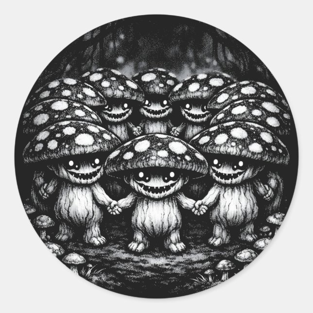 Sticker Rond Peuple Champignon •  Créatures de la forêt par Bur (Devant)