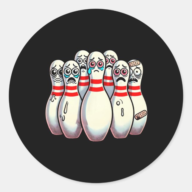 Sticker Rond Peur Bowling Pins Cartoon Fun Bowler Humorisme (Devant)