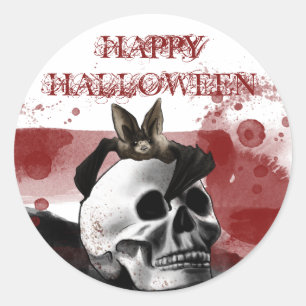 Sticker Rond Peur crâne sanglant Happy Halloween Party