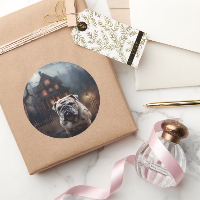 Sticker Rond Peur d'Halloween Bulldog (Cadeaux)