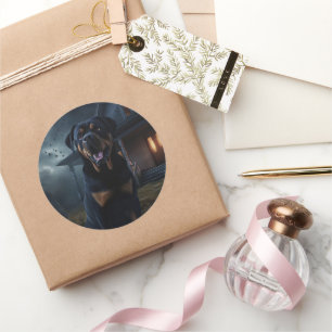 Sticker Rond Peur d'Halloween Rottweiler